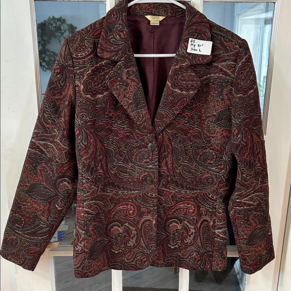 Q8.    Christopher & Banks Red and Black Paisley Blazer